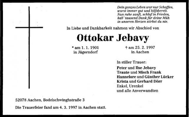 Jebavy Ottokar 1901-1997 Todesanzeige